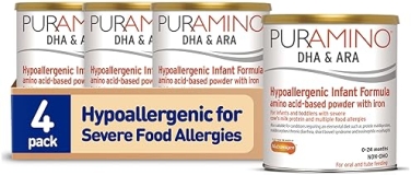 PurAmino Hypoallergenic Infant Formula Powder 14.1oz, Omega-3 DHA, Iron, Immune Support 4 Pack